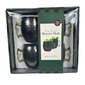 Black Diamond Moscow Mule Mug Set 4 Pack 20oz Black Gold Hammered Metal New